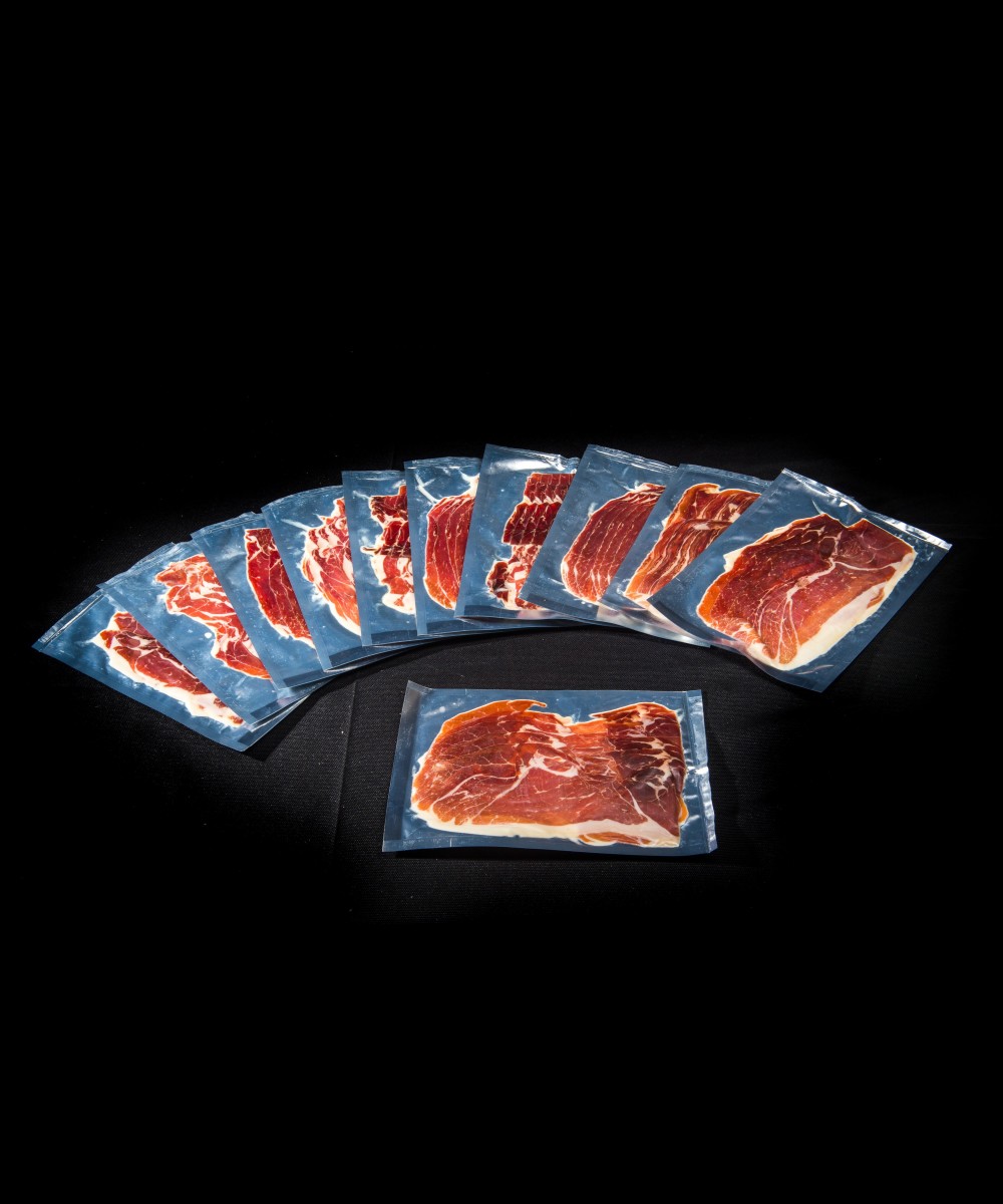 10 Plaques de 80 grammes + 1 plaque OFFERTE de jambon Serrano 100% race Duroc.